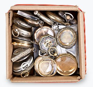 A lot of pocket watch cases and parts