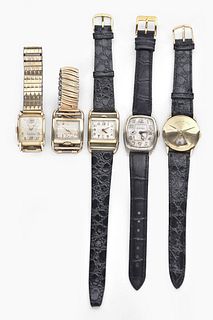 A lot of five wrist watches including two Hamilton Contour