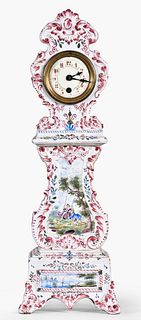 France, porcelain mantel clock with painted outdoor scenes
