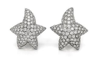 A Pair of 18 Karat White Gold and Diamond Starfish Motif Earclips, Marlene Stowe, 9.60 dwts.