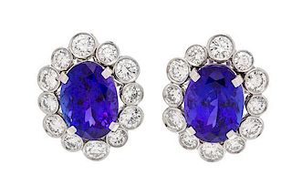A Pair of Platinum, Tanzanite and Diamond Earclips, Van Cleef & Arpels, 6.30 dwts.