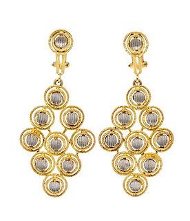 A Pair of 18 Karat Bicolor Gold Pendant Earclips, H. Stern, Circa 1970, 14.40 dwts.