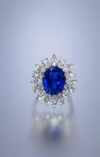 A Fine Platinum, Burmese Sapphire and Diamond Ring, French, 7.30 dwts.
