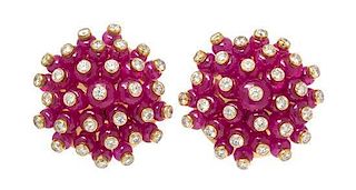 A Pair of 18 Karat Yellow Gold, Ruby and Diamond Earclips, Aletto Brothers, 24.50 dwts.