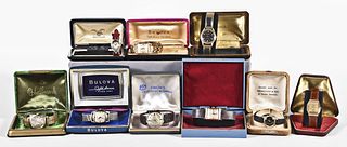 A lot of nine mid 20th century wrist watches with boxes