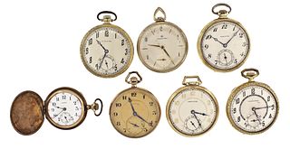 A lot of seven Hamilton and Illinois pocket watches