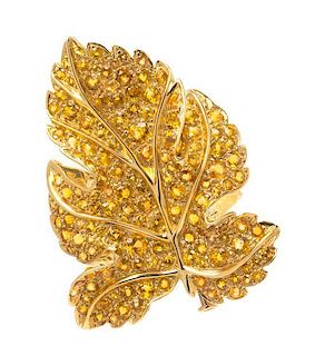 An 18 Karat Yellow Gold and Yellow Sapphire Leaf Brooch, Sabbadini, 14.65 dwts.