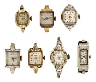 A lot of seven 14 karat gold lady's wrist watches