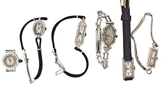 A lot of six platinum gold and diamond lady's wrist watches
