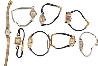 A lot of eight lady's 14 karat gold wrist watches