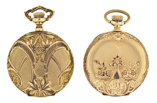 A lot of two 0 size 14 karat gold American pocket watches