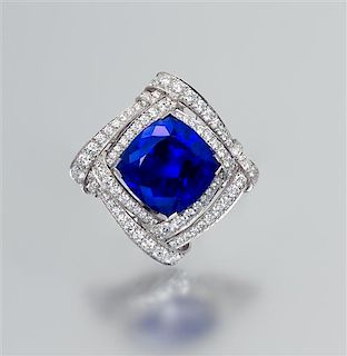 A Fine Platinum, Tanzanite, and Diamond Brooch, Van Cleef and Arpels, 30.00 dwts.