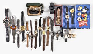 A lot of Swiss wrist watches and American character watches