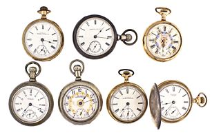 A lot of seven 18 size Waltham pocket watches
