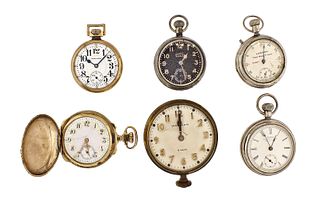 A lot of nine American pocket watches and an 8 day Waltham clock