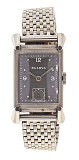 A good mid 20th century Bulova wrist watch with 14 karat white gold case and bracelet