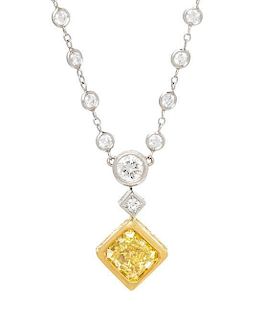 A Platinum, 18 Karat Yellow Gold, Fancy Vivid Yellow Diamond and Diamond Necklace, Michael Beaudry, 9.45 dwts.