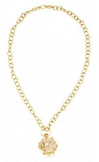 An 18 Karat Yellow Gold, Glass and Multigem Pendant Necklace, Temple St. Clair, 63.90 dwts.