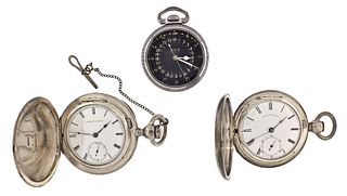A lot of three American pocket watches including two Waltham keywind with heavy coin silver cases