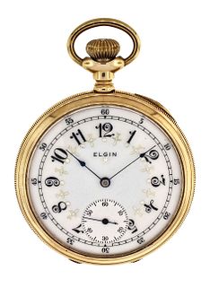 A gold 16 size Elgin pocket watch with O'Hara style dial