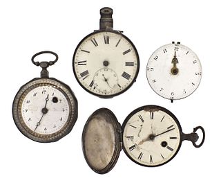 A lot of three verge fusee pocket watches and a verge fusee movement,