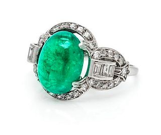 A Platinum, Emerald and Diamond Ring, 3.90 dwts.