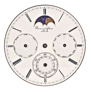 A good Swiss pocket watch movement with calendar and moon phase display signed Perrenoud Freres