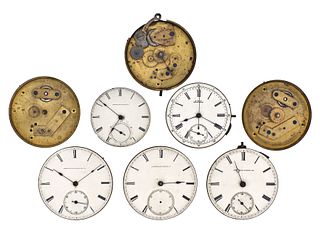 A lot of eight Waltham pocket watch movements including two 20 size