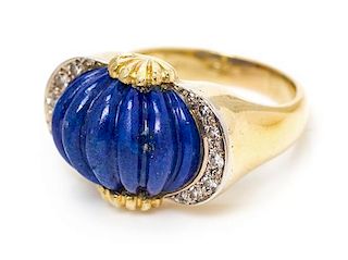 An 18 Karat Yellow Gold, Lapis Lazuli and Diamond Ring, Tiffany & Co., 7.40 dwts.
