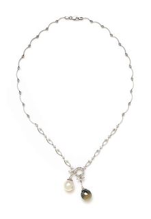 An 18 Karat White Gold, Cultured Pearl and Diamond Negligee Necklace, 12.80 dwts.