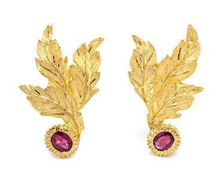 A Pair of Yellow Gold and Ruby Earclips, Buccellati, 6.10 dwts.