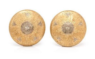 A Pair of 18 Karat Bicolor Gold Earclips, M. Buccellati, 8.70 dwts.