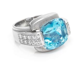 An 18 Karat White Gold, Aquamarine and Diamond Ring, Marlene Stowe, 10.50 dwts.
