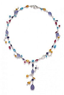 An 18 Karat White Gold and Multi Gemstone Necklace, 36.80 dwts.