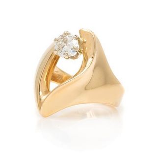 A 14 Karat Yellow Gold and Diamond Ring, 7.40 dwts.