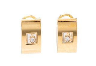 A Pair of 18 Karat Yellow Gold and Diamond "Happy Diamond" Earclips, Chopard, 9.40 dwts.
