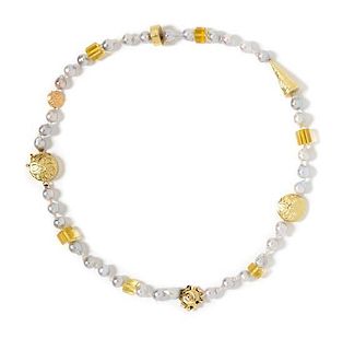 An 18 Karat Bicolor Gold, Cultured Pearl and Yellow Beryl Necklace, Margaret Barnaby, 24.60 dwts.