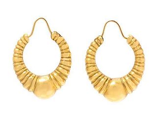 A Pair of 18 Karat Yellow Gold Hoop Earrings, Lalaounis, 7.00 dwts.
