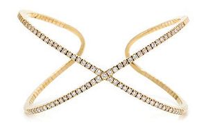A 14 Karat Yellow Gold, Steel and Diamond "Demure" Cuff Bracelet, Gabriel & Co., 12.90 dwts.