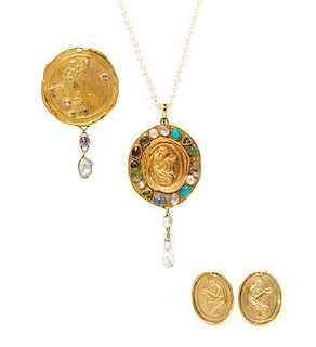 A Collection of 14 Karat Yellow Gold Yellow Gold and Multigem Jewelry, Eve Alfille, 43.80 dwts.