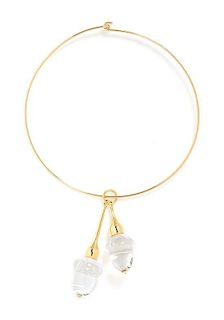 * A Yellow Gold and Crystal Acorn Necklace, Paul Schulze for Steuben Glass, 40.40 dwts.