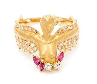 * A Yellow Gold, Diamond and Ruby Angelitos Ring, Carrera y Carrera, 6.30 dwts.