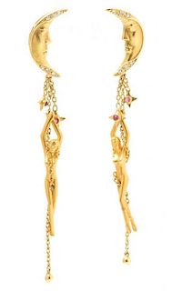 * A Pair of 18 Karat Yellow Gold and Diamond Earrings, Carrera y Carrera, 5.20 dwts.