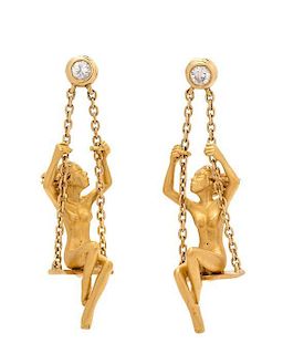 * A Pair of 18 Karat Yellow Gold and Diamond Figural Earrings, Carrera y Carrera 5.20 dwts.