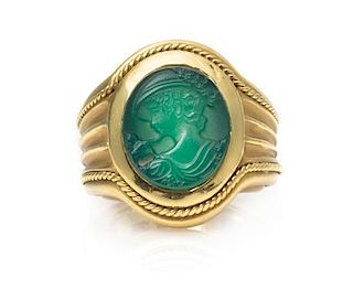 An 18 Karat Yellow Gold and Glass Intaglio Ring, 12.10 dwts.