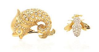A Collection of 14 Karat Yellow Gold and Diamond Brooches, 11.20 dwts.
