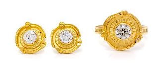 A Collection of Yellow Gold and Diamond Jewelry, 6.90 dwts.