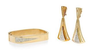 A Collection of 14 Karat Yellow Gold and Diamond Jewelry, 35.90 dwts.