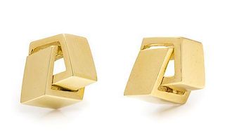 A Pair of Yellow Gold Cubist Earclips, 10.10 dwts.
