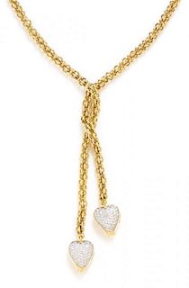 * A Yellow Gold and Diamond Heart Motif Lariat Necklace, 91.80 dwts.